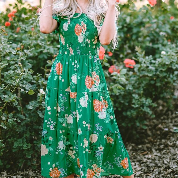 B257 Beautiful green floral midi - Picture 7 of 14